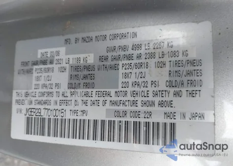 2007 Mazda Cx-7 Sport z USA, uszkodzony, nr VIN JM3ER29L770100151